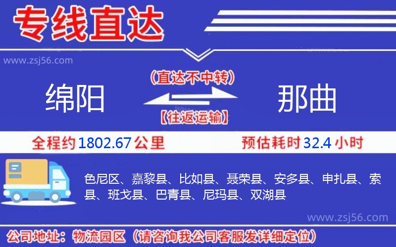 綿陽到那曲物流公司